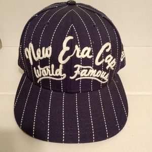 World Famous New Era Fitted Hat Blue White Stitching